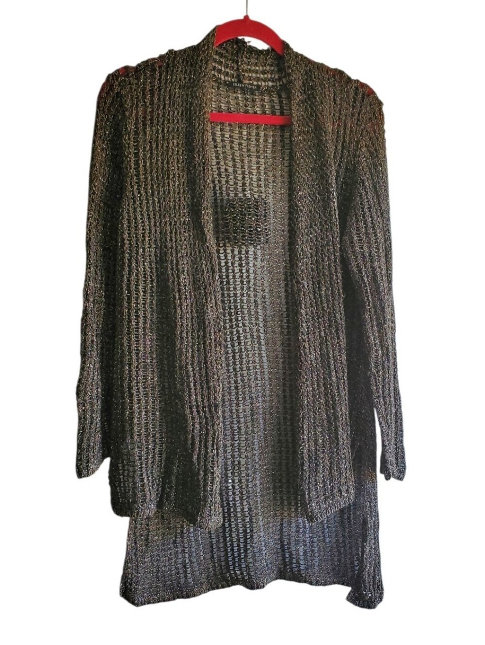 Women's‎ Eileen Fisher Sparkle Black Open Knit Sweater Dressy Wrap Sheer